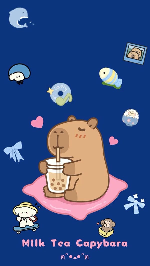 capybara chibi uống trà