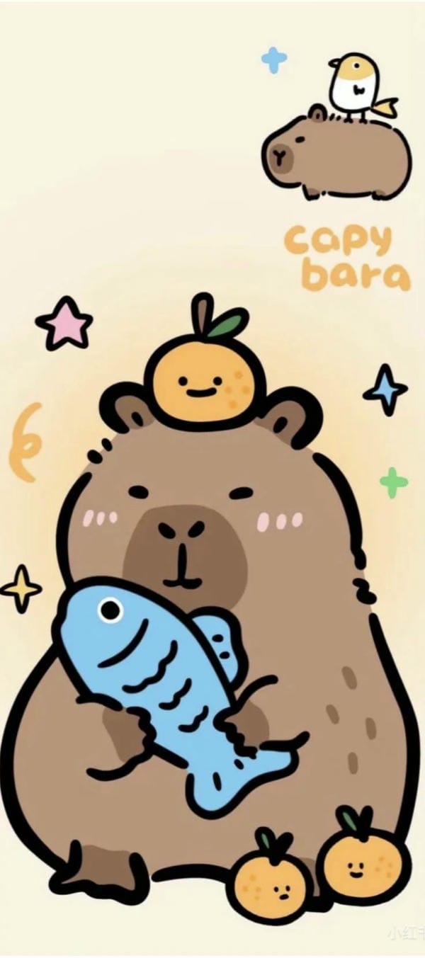 capybara chibi yêu cá