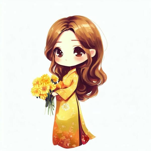 cô giáo chibi cầm hoa